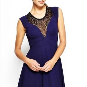 French Connection Alicia Lace Flare Dress 10 Blue